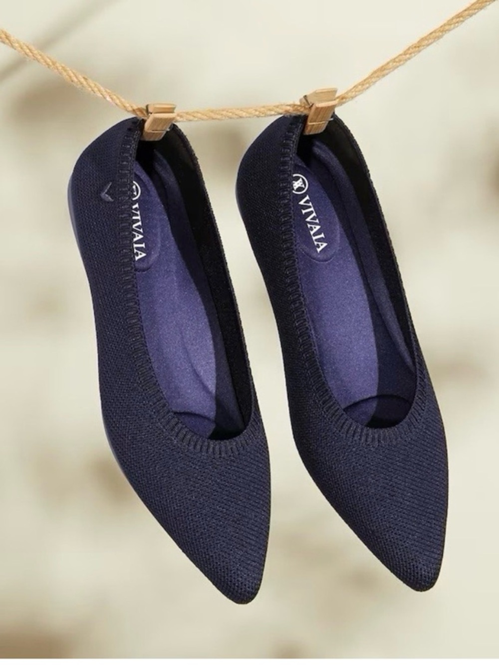 Vívala Aria Navy Pointed Knit Ballet Flat